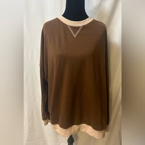 Fantaslook Brown Crewneck Sweatshirt with Tan Trim